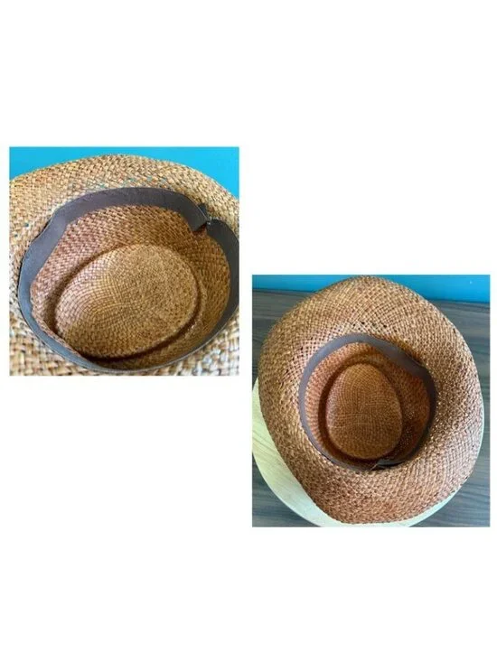Vintage 1990s Womens Woven Straw Hat W/ Crochet Band & Faux Sunflower 22.5" or L - Picture 10 of 10